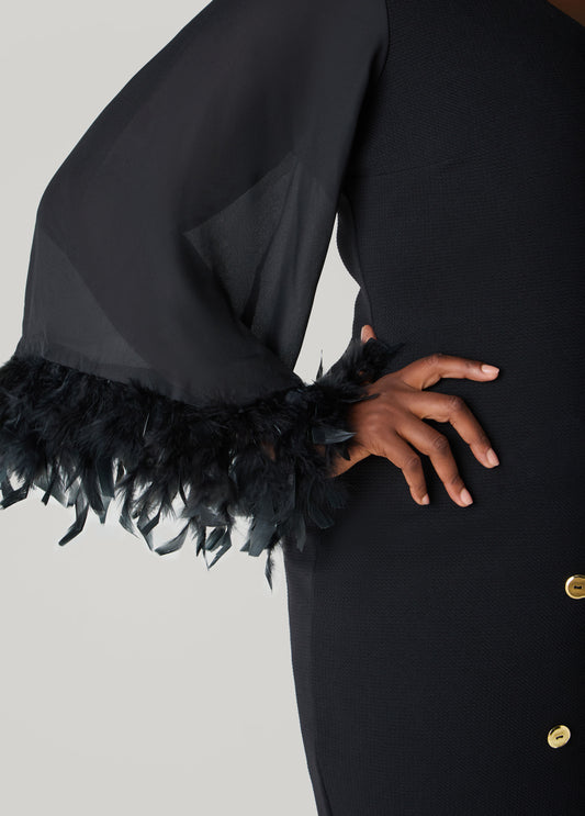 Feather Trimmed Blazer Dress