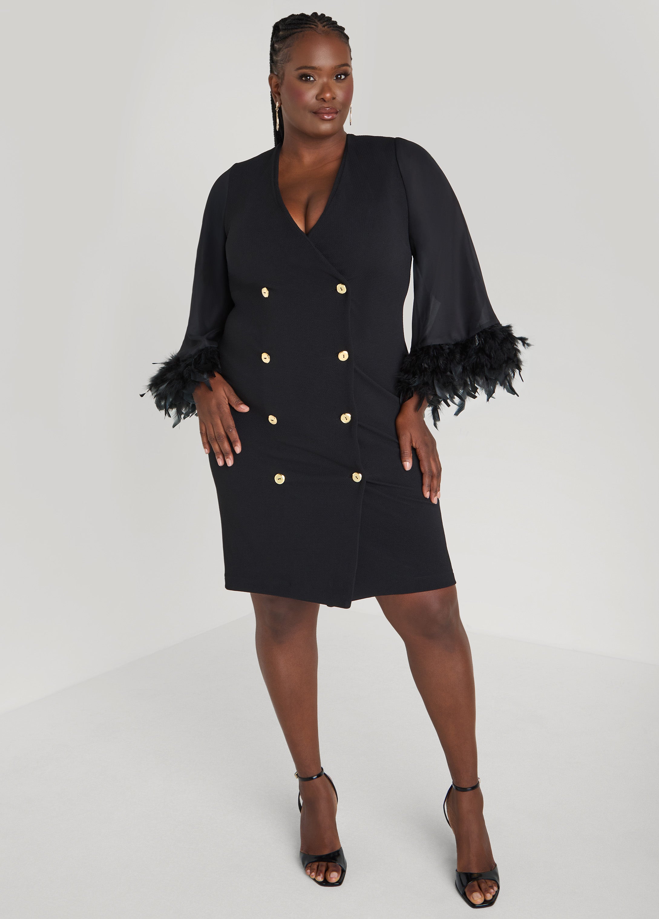 Plus Size Feather Trimmed Blazer Dress