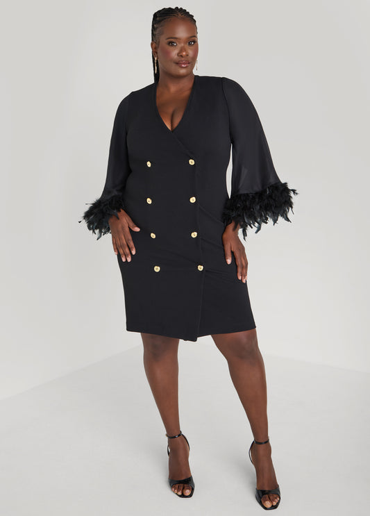 Plus Size Feather Trimmed Blazer Dress