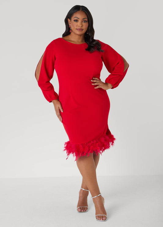 Plus Size Feather Trimmed Sheath Dress