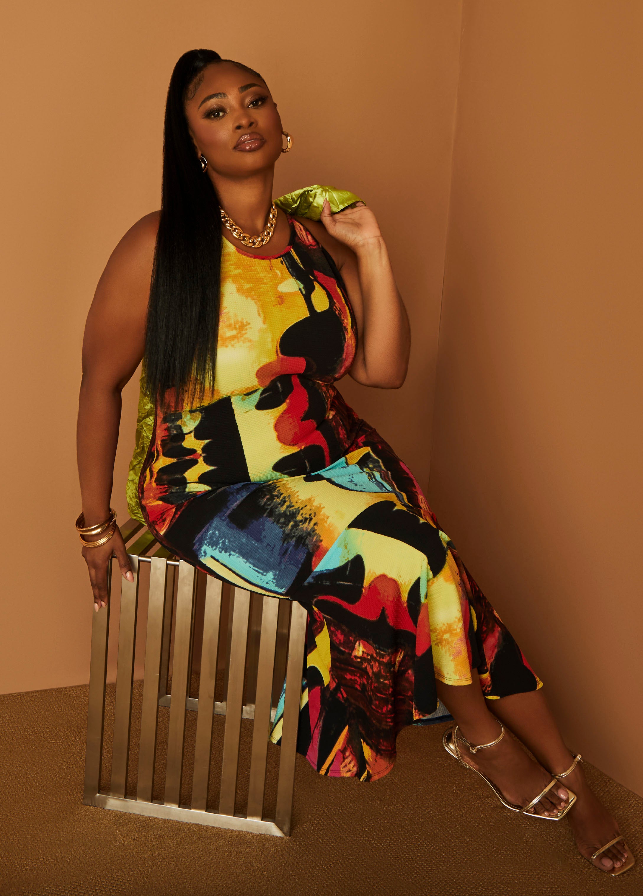Plus Size Bodycon Dress Print Knit Dress Sleeveless Maxi Dress