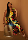 Plus Size Bodycon Dress Print Knit Dress Sleeveless Maxi Dress