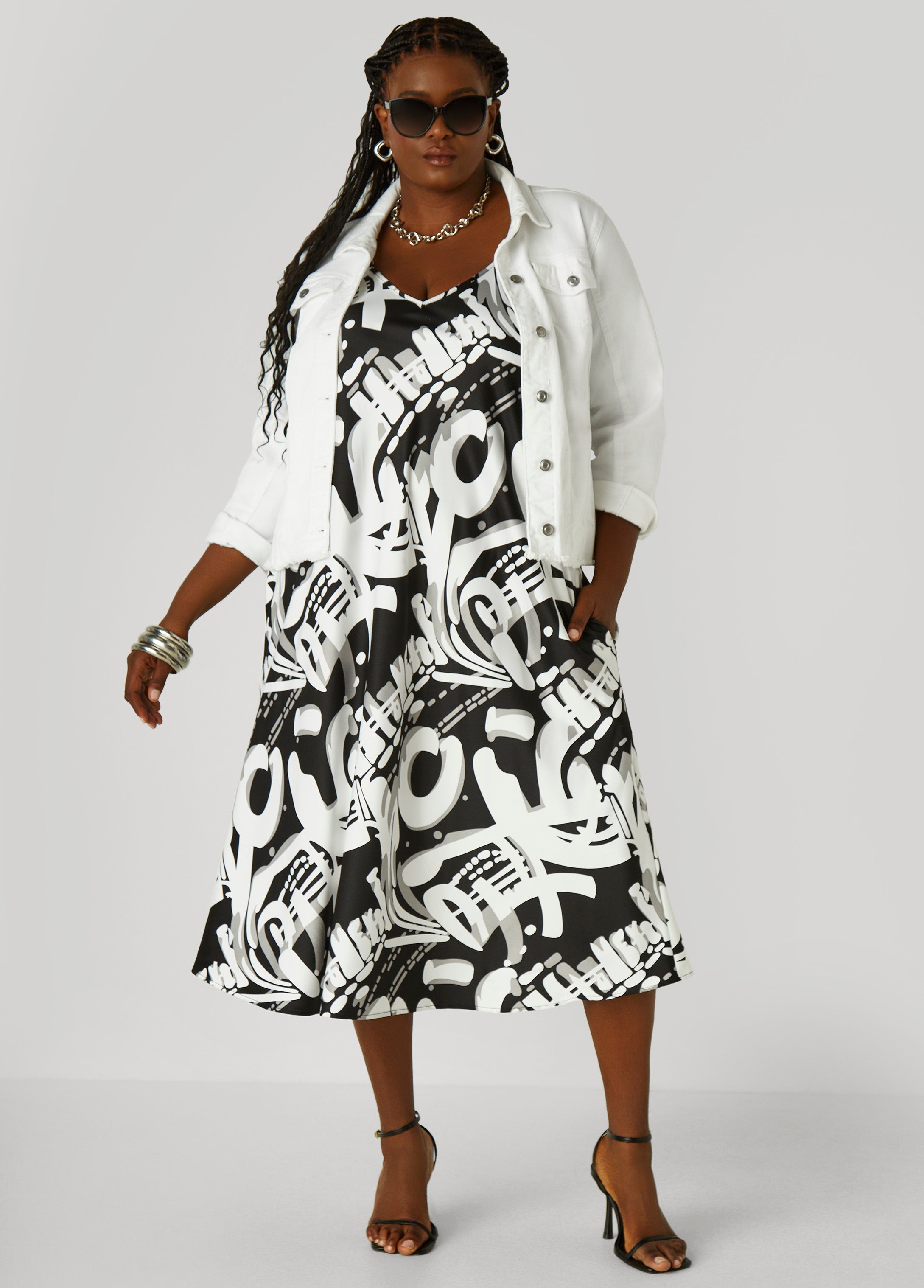 Graffiti Print Slip Dress