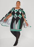 Cape Effect Geo Print Dress