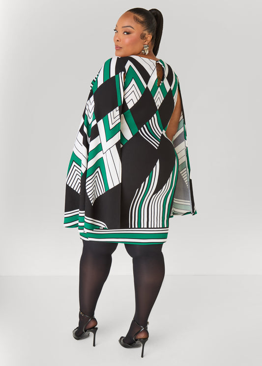 Cape Effect Geo Print Dress