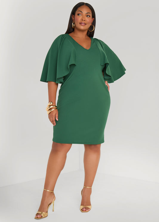 Cape Effect Textured Sheath Dress