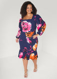 Flounced Floral Sheath Dress