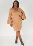 Bell Sleeved Faux Suede Dress