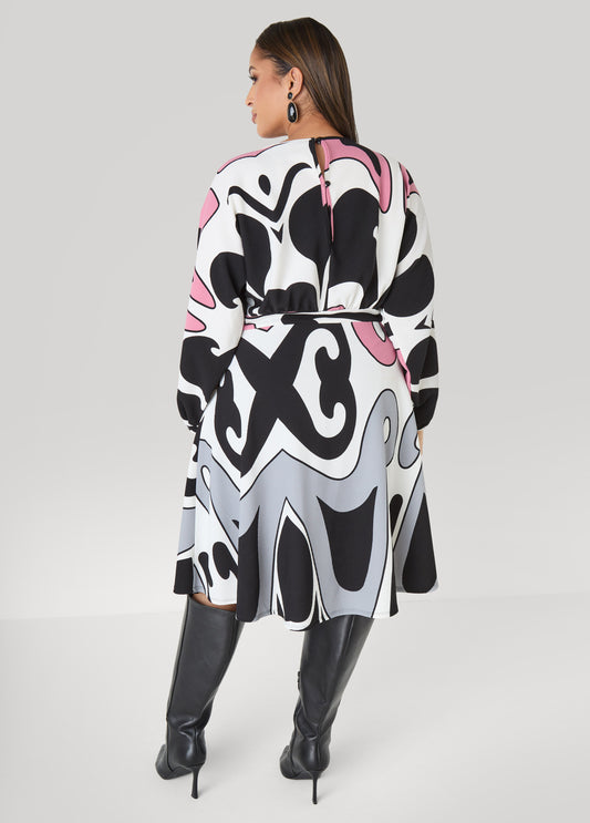 Split Sleeved Scroll Print Dress