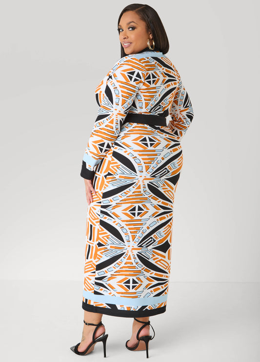 Abstract Print Cardigan Dress