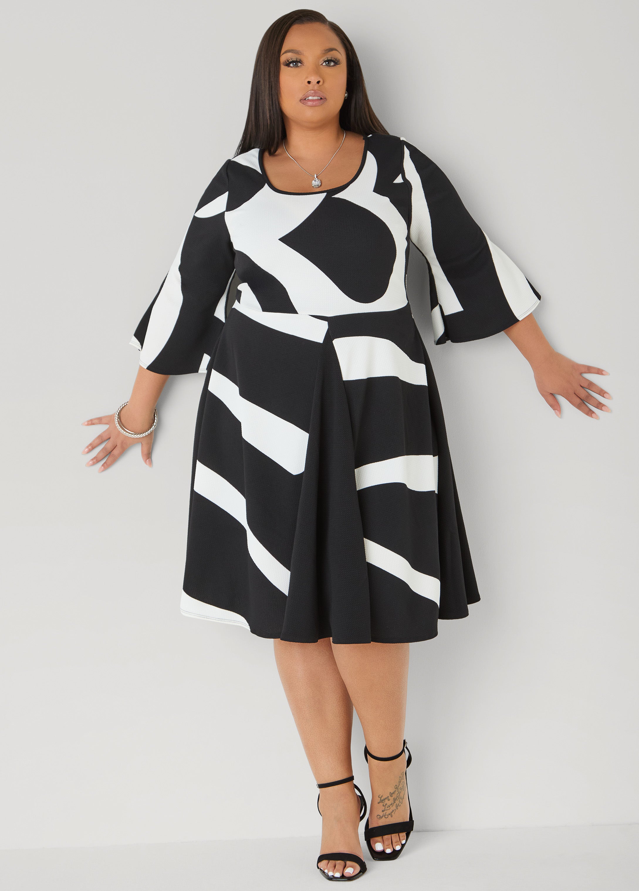 Printed Textured A Line Dress