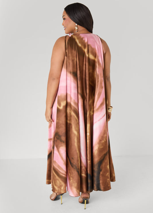 Tie Neck Watercolor Maxi Dress