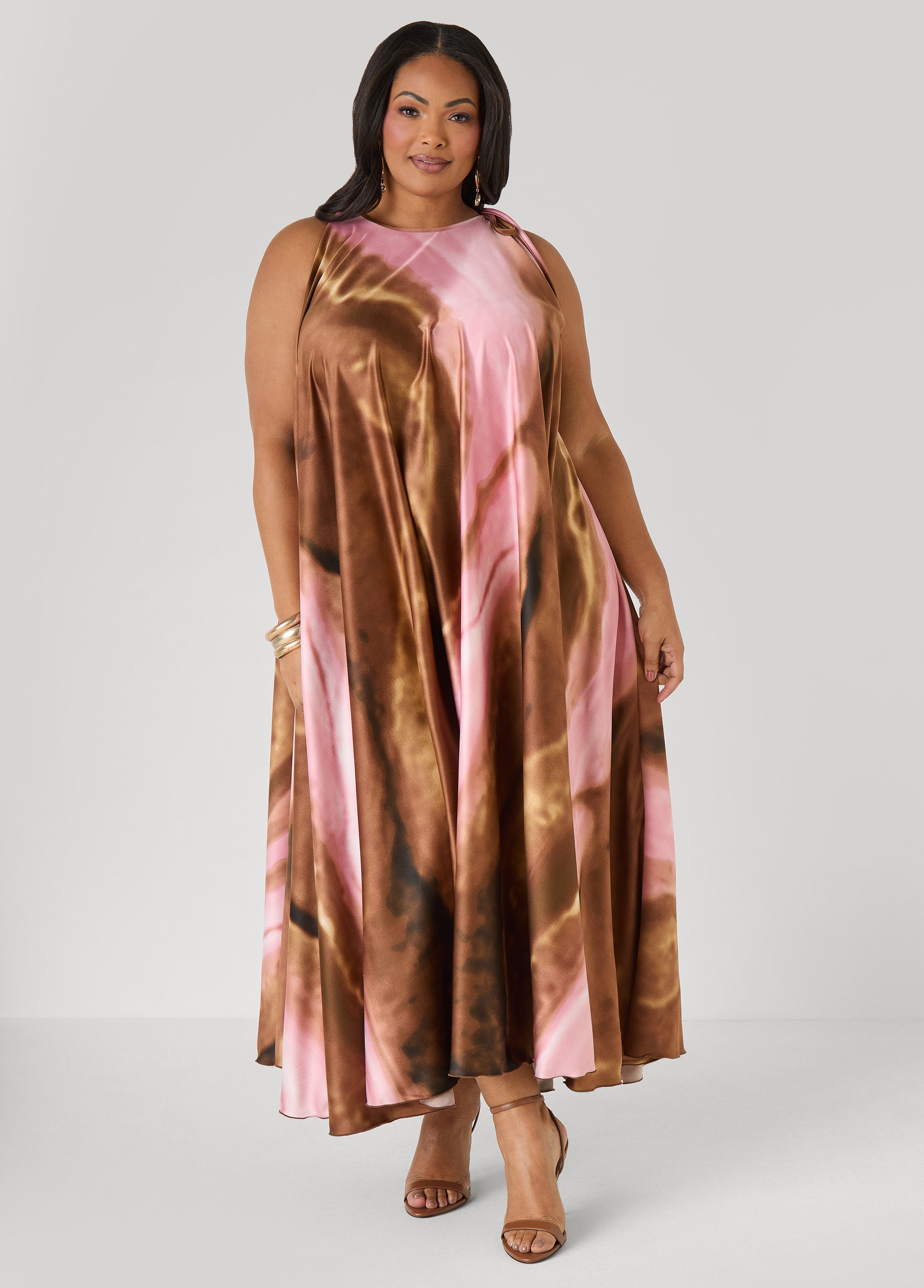 Tie Neck Watercolor Maxi Dress