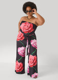 Strapless Rose Print Jumpsuit