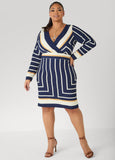 Textured Striped Faux Wrap Dress