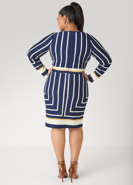 Textured Striped Faux Wrap Dress