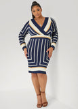 Textured Striped Faux Wrap Dress