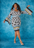 Plus Size Sheath Dress Plus Size Shift Bell Sleeve Black White Dress