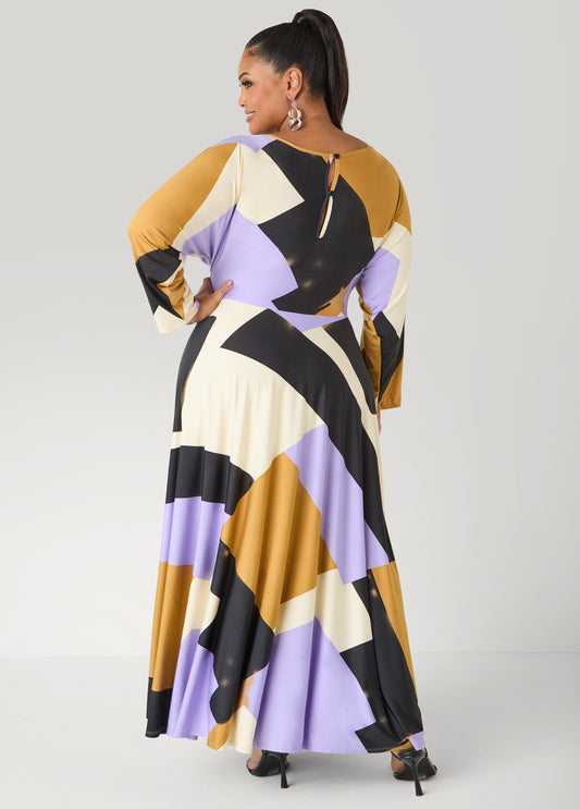 Geo Print A Line Maxi Dress