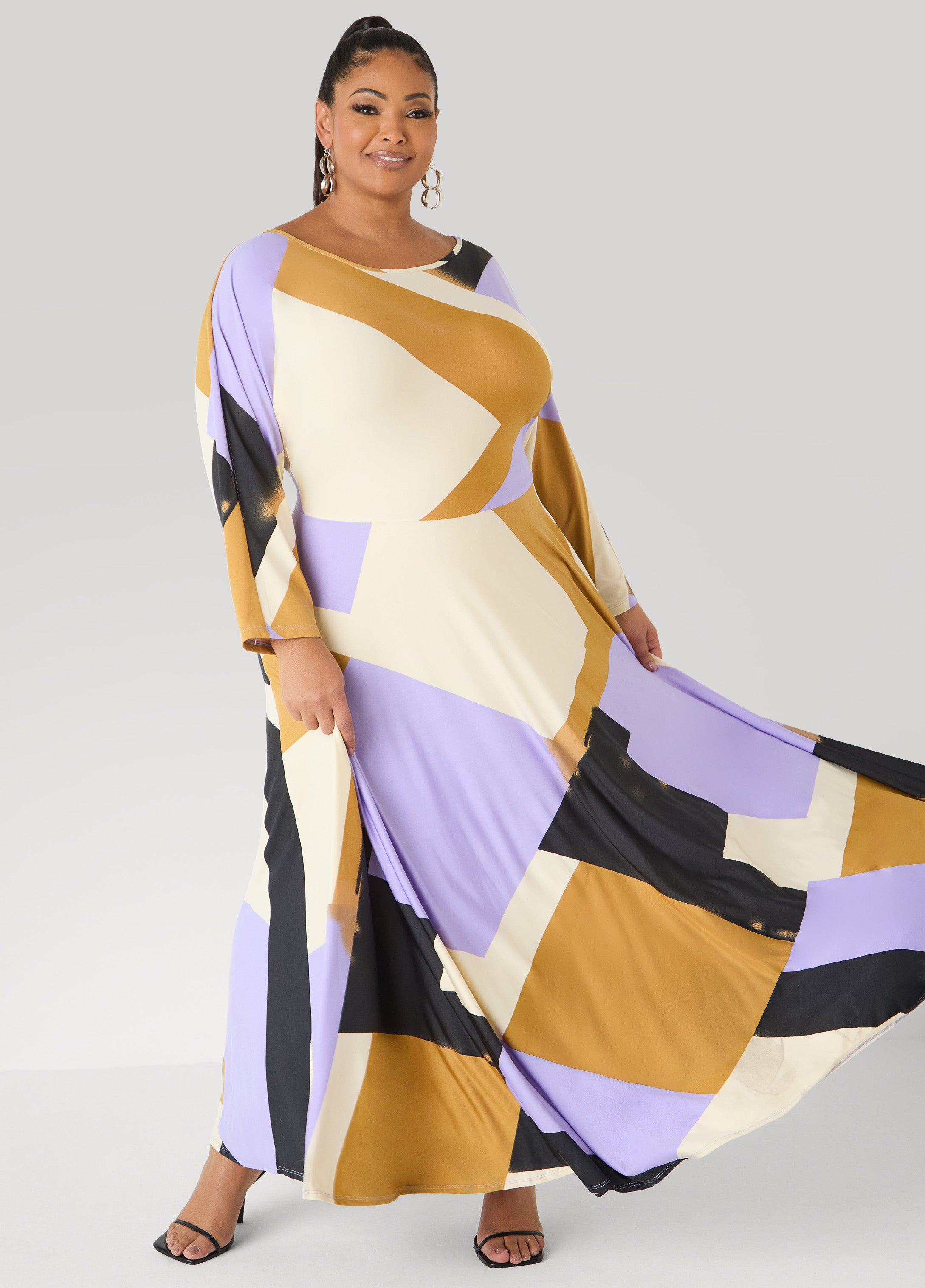 Geo Print A Line Maxi Dress