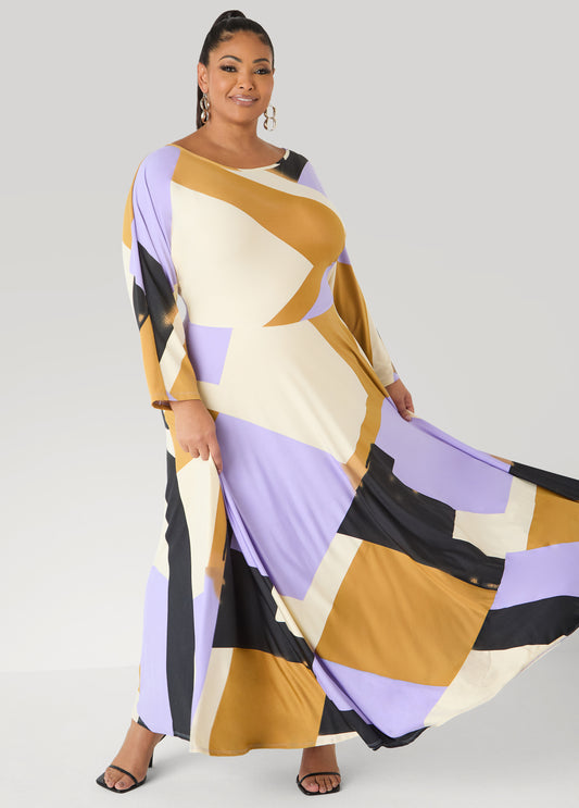 Geo Print A Line Maxi Dress