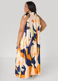 Cutout Watercolor Print Maxi Dress