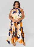 Cutout Watercolor Print Maxi Dress