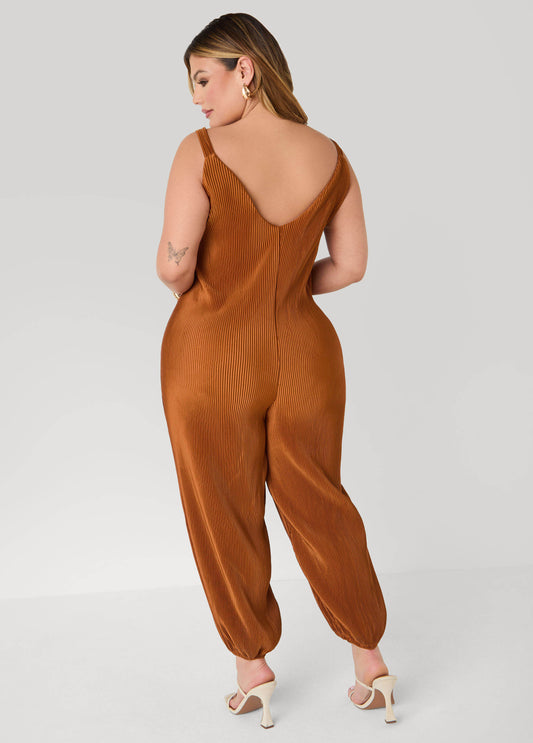 Plisse Satin Balloon Pant Jumpsuit