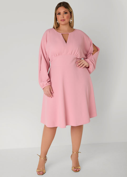 Split Sleeve Textured A Line Dress