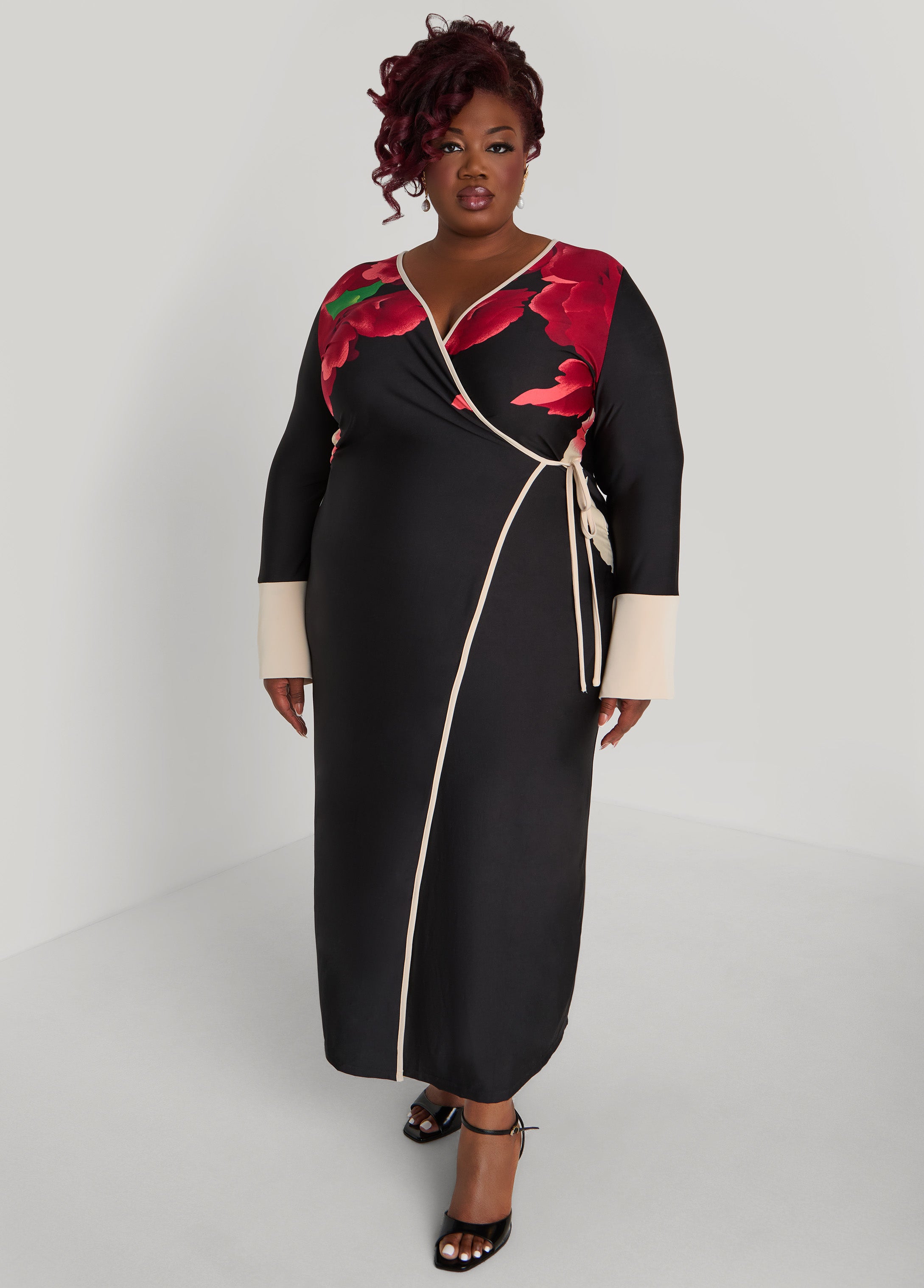 Plus Size Floral Maxi Wrap Dress