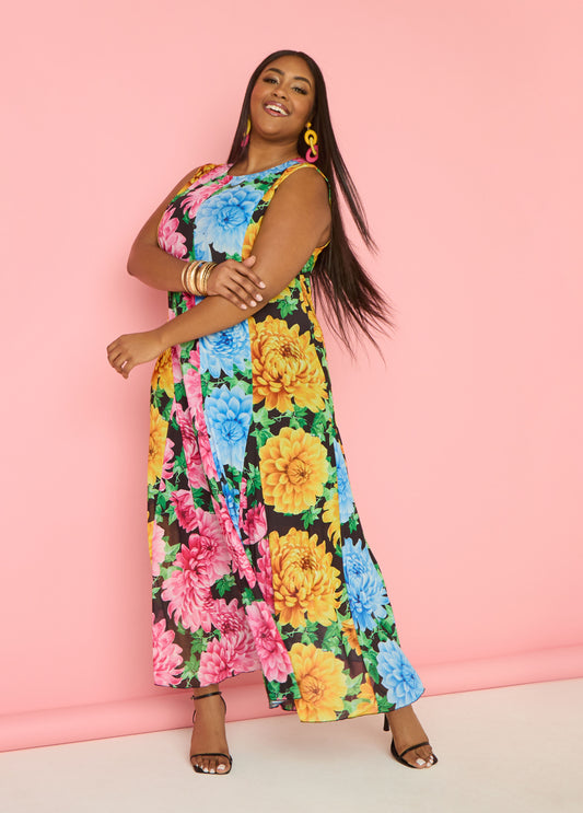 Plus Size Black Flower Maxi Dress Plus Size Mesh Dress