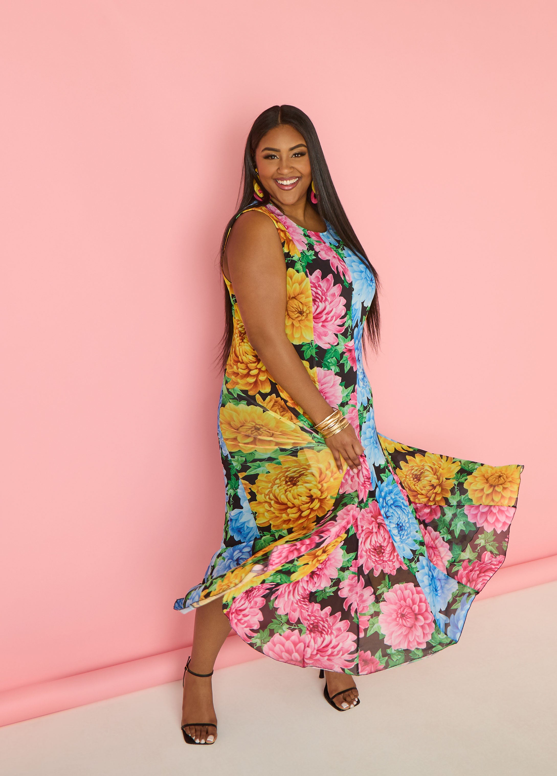 Plus Size Black Flower Maxi Dress Plus Size Mesh Dress