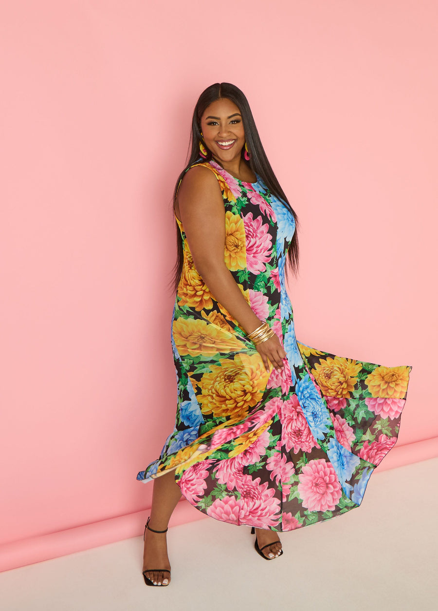 Plus Size Black Flower Maxi Dress Plus Size Mesh Dress