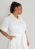 Cotton Blend A Line Shirtdress