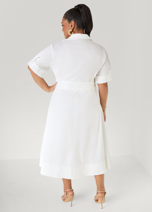 Cotton Blend A Line Shirtdress
