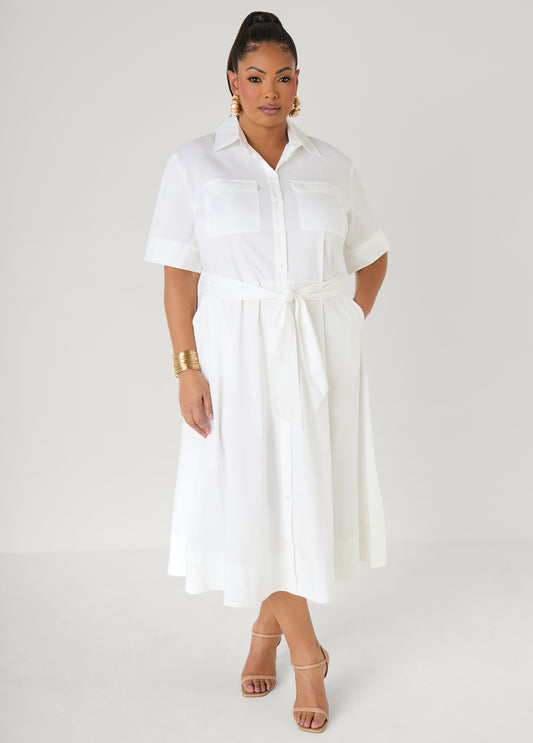 Cotton Blend A Line Shirtdress