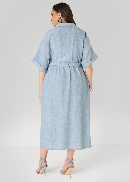 Collared Shirtdress with Tie Waist