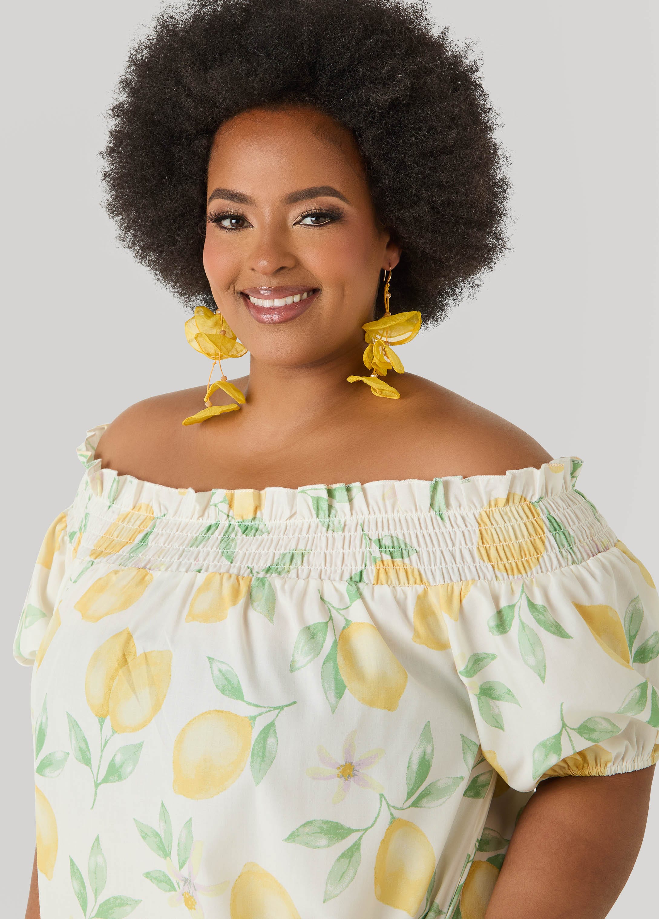 lemon print off the shoulder dress Lily Mediterranean Lemon Off Shoulder Dress