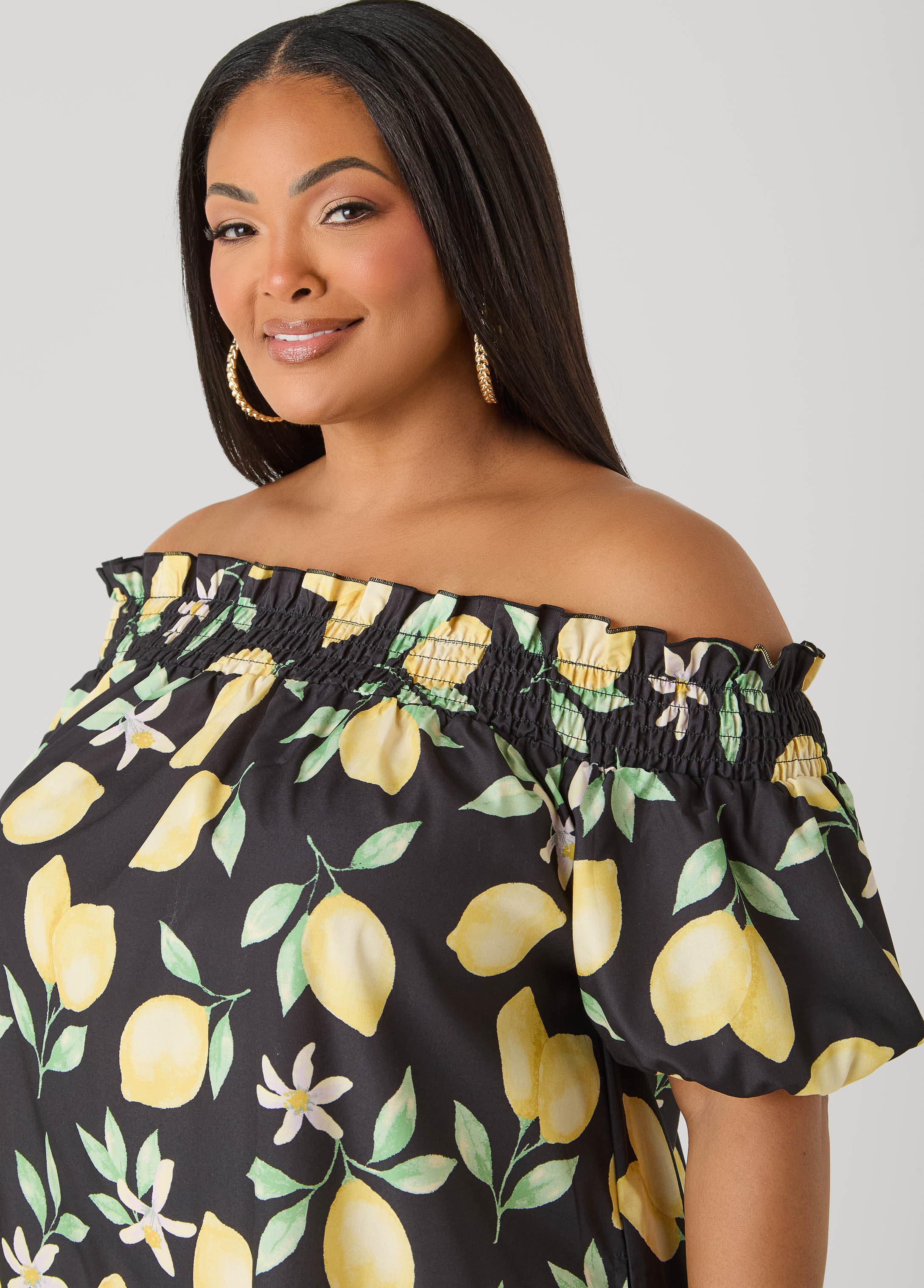 off the shoulder lemon print dress All of the Lemons :: Off-the-Shoulder Lemon Print Dress