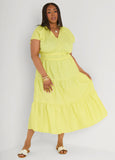 Plus Size Yellow Maxi Dress V Neck Aline Fit Flare Poplin Dress