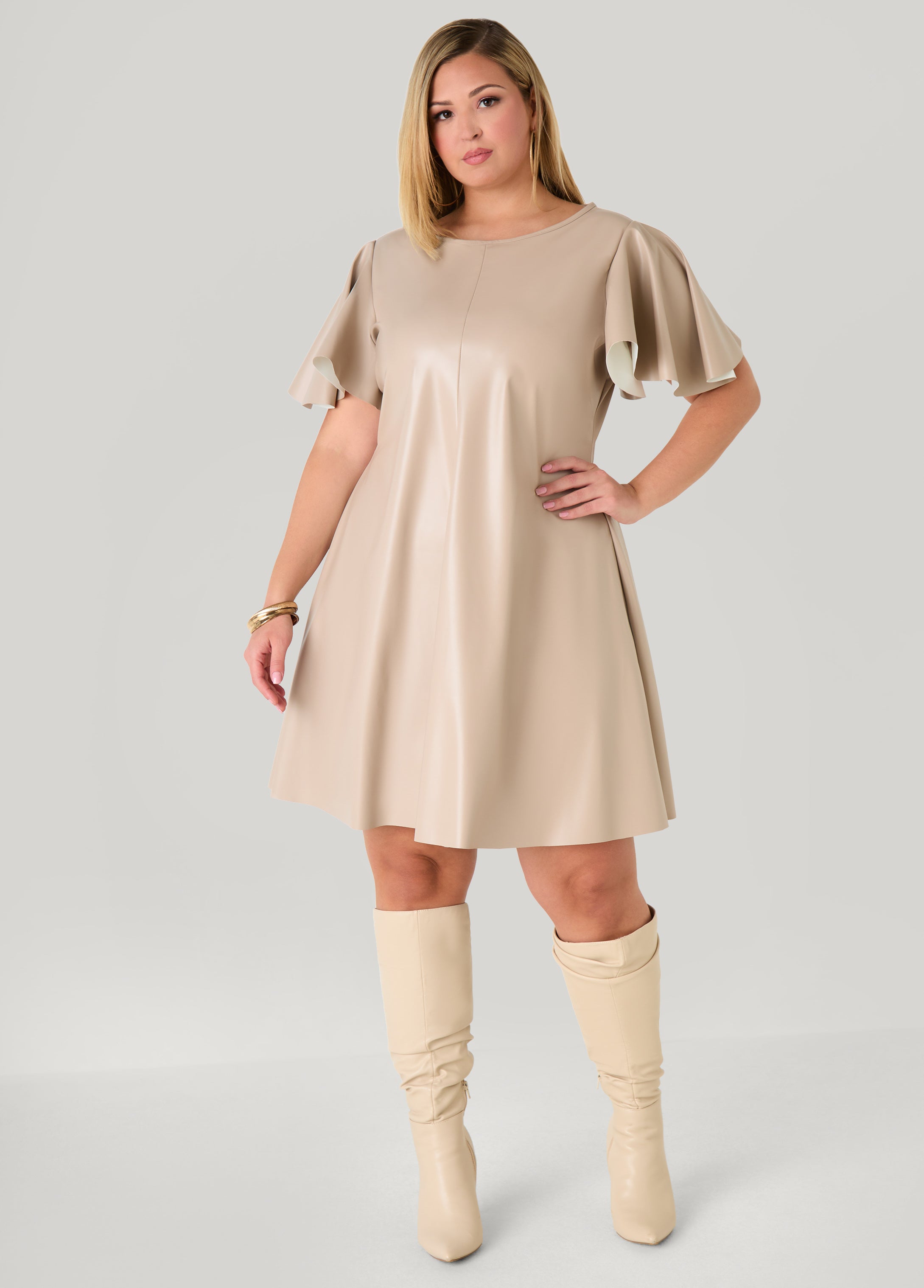Flutter Sleeve Faux Leather Dress Ashley Stewart Flutter Sleeve Faux Leather Dress Ashley Stewart