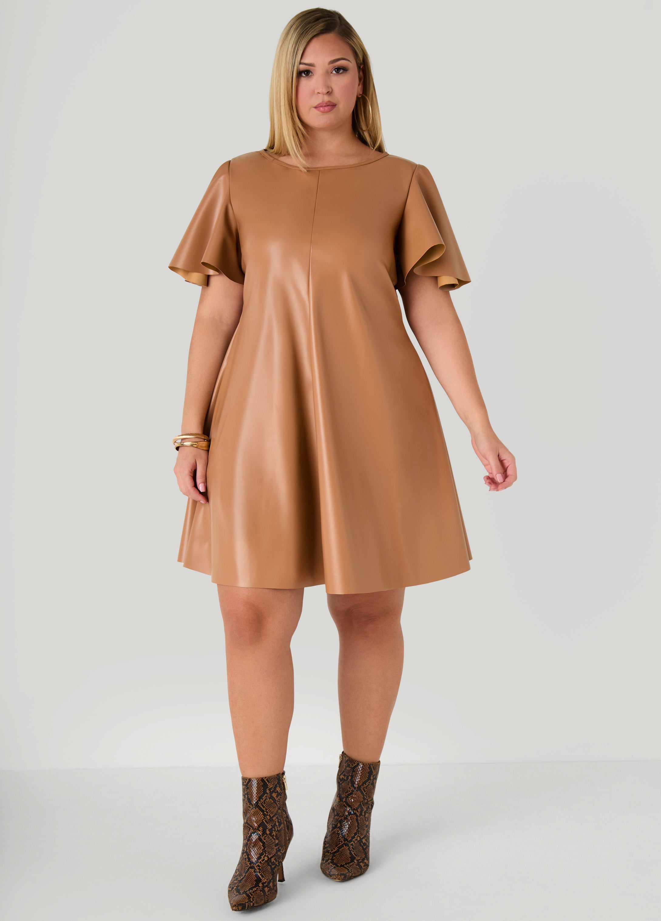 Flutter Sleeve Faux Leather Dress Ashley Stewart Flutter Sleeve Faux Leather Dress Ashley Stewart
