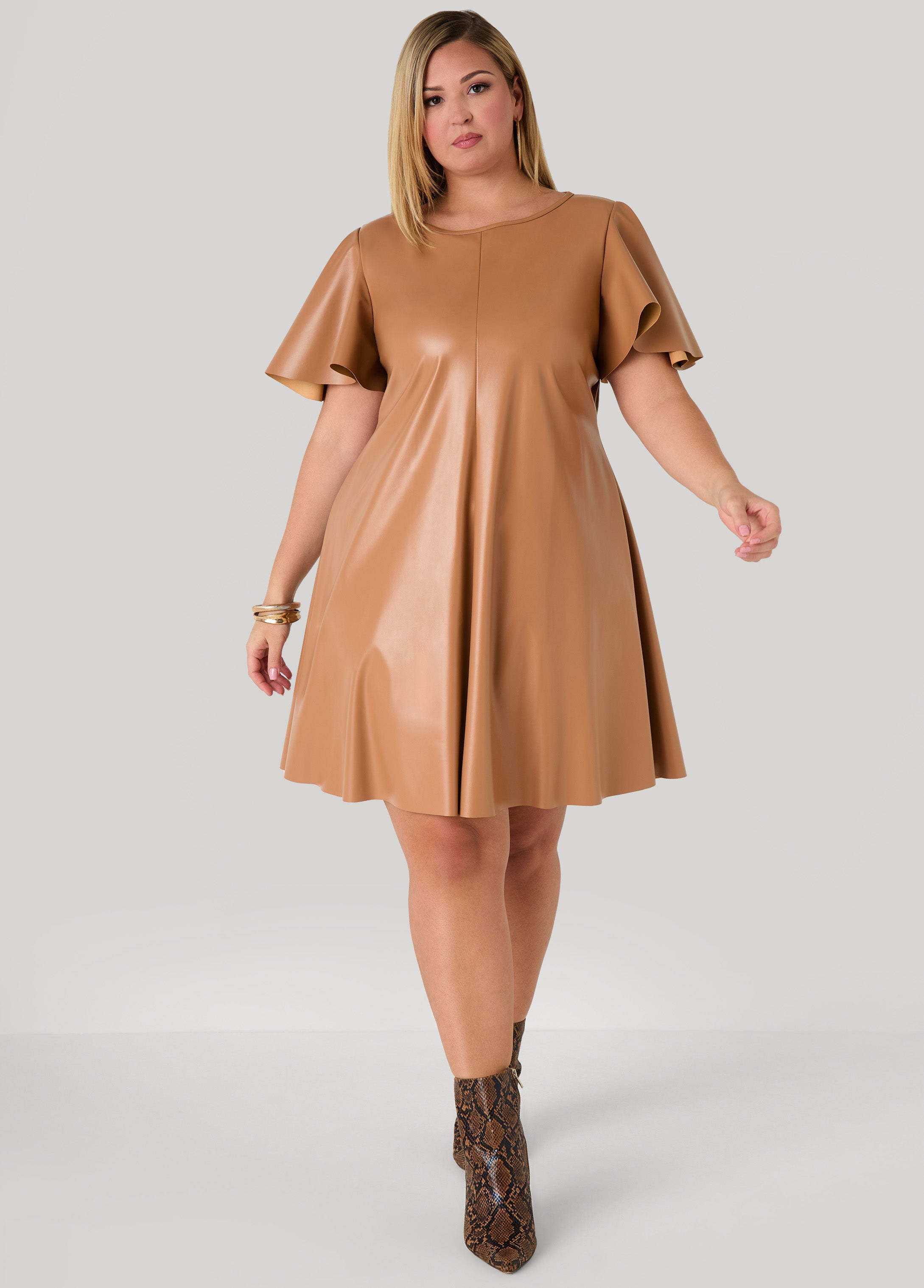 Flutter Sleeve Faux Leather Dress Ashley Stewart Flutter Sleeve Faux Leather Dress Ashley Stewart