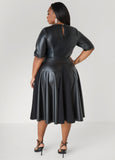 Paneled Faux Leather A Line Dress
