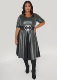 Paneled Faux Leather A Line Dress