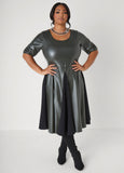 Paneled Faux Leather A Line Dress