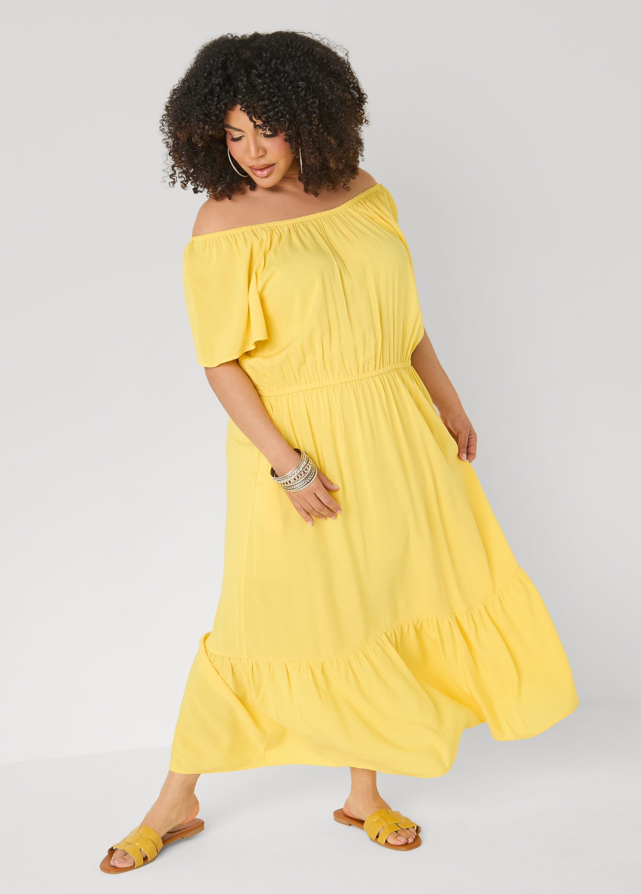 off shoulder maxi dress yellow Sunflower Off-Shoulder a baby shower in pastel tones Bardot Adoni Off Shoulder Maxi