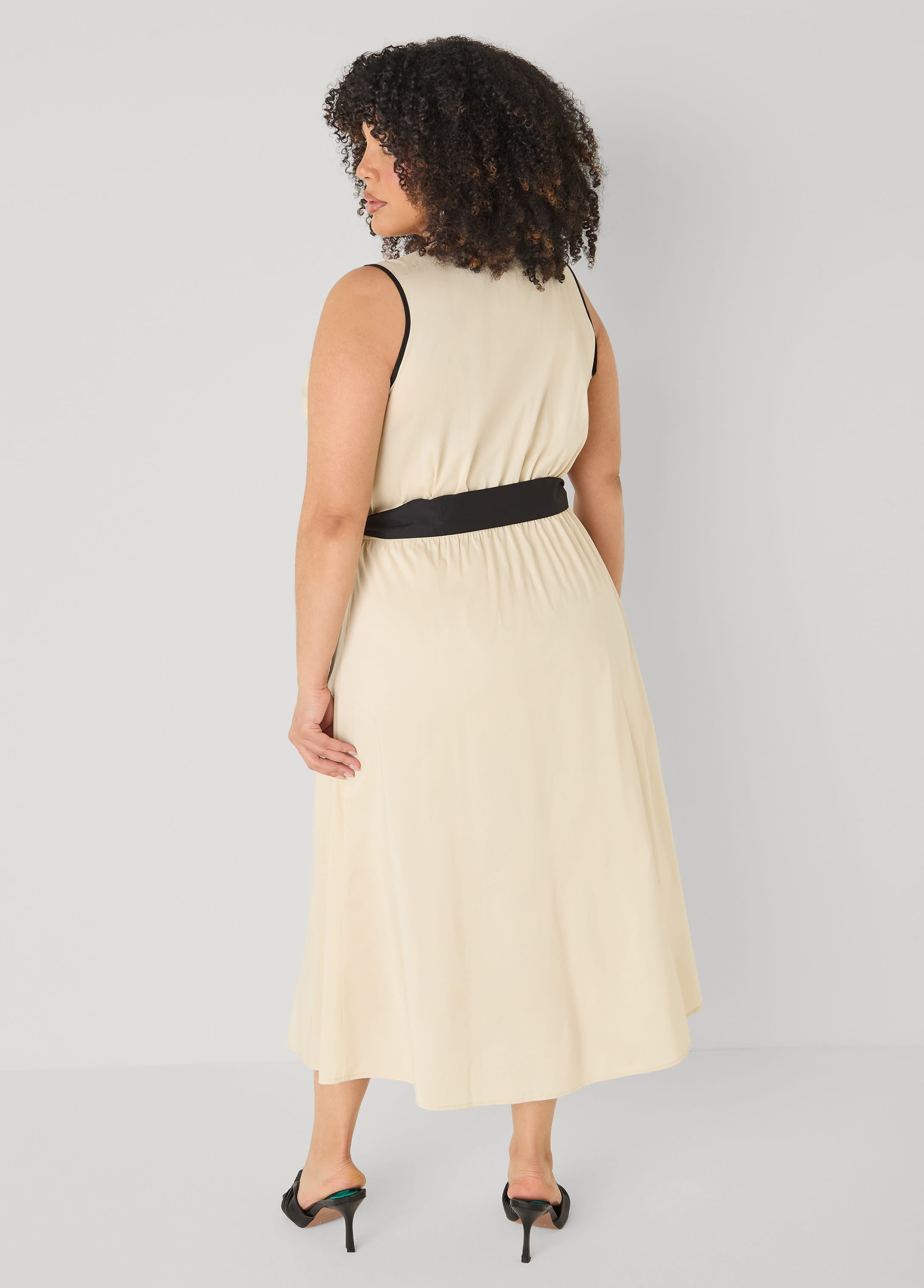 Plus Size Cotton Blend A Line Wrap Dress, Bleached Sand, 12