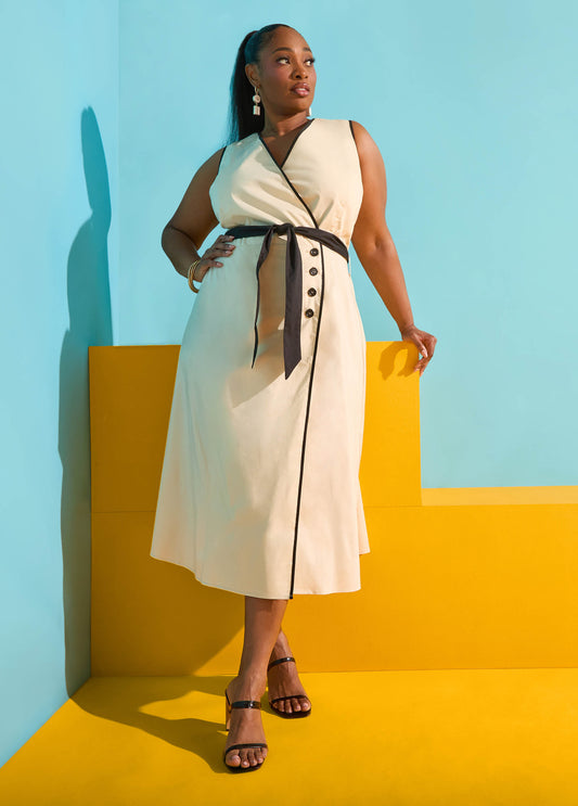 Cotton Blend A Line Wrap Dress
