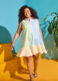Flounced Colorblock Shirtdress